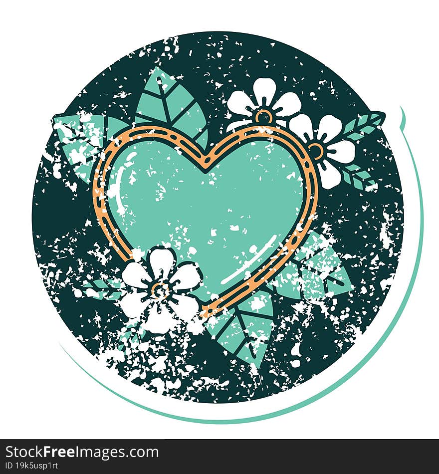 distressed sticker tattoo style icon of a botanical heart