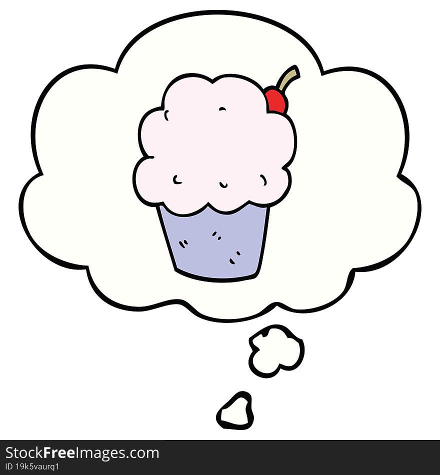 cartoon cupcake with thought bubble. cartoon cupcake with thought bubble