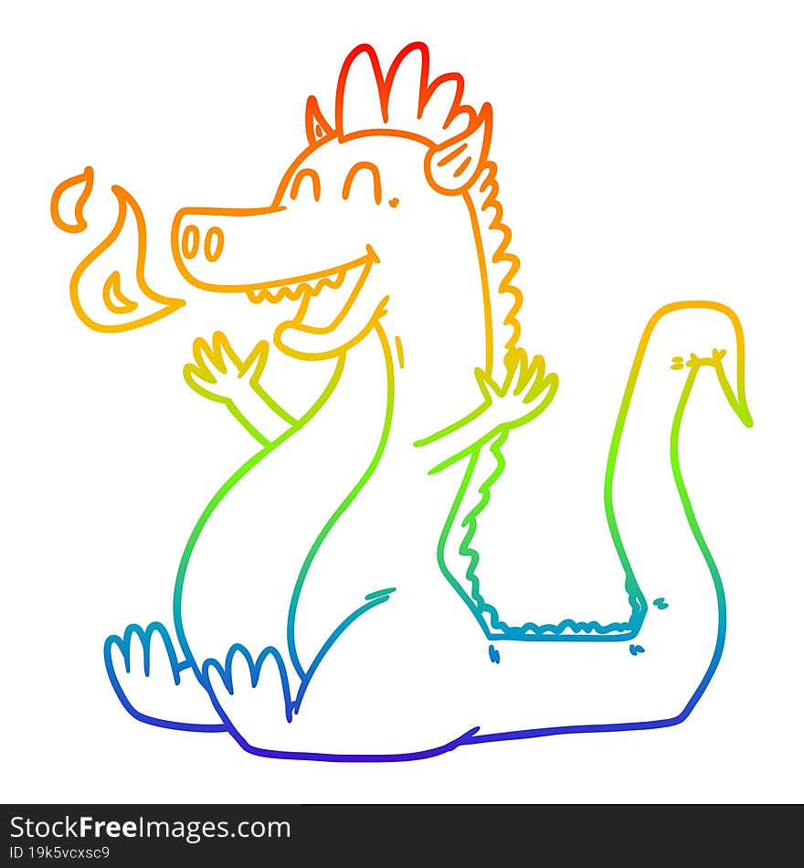 rainbow gradient line drawing cartoon happy dragon