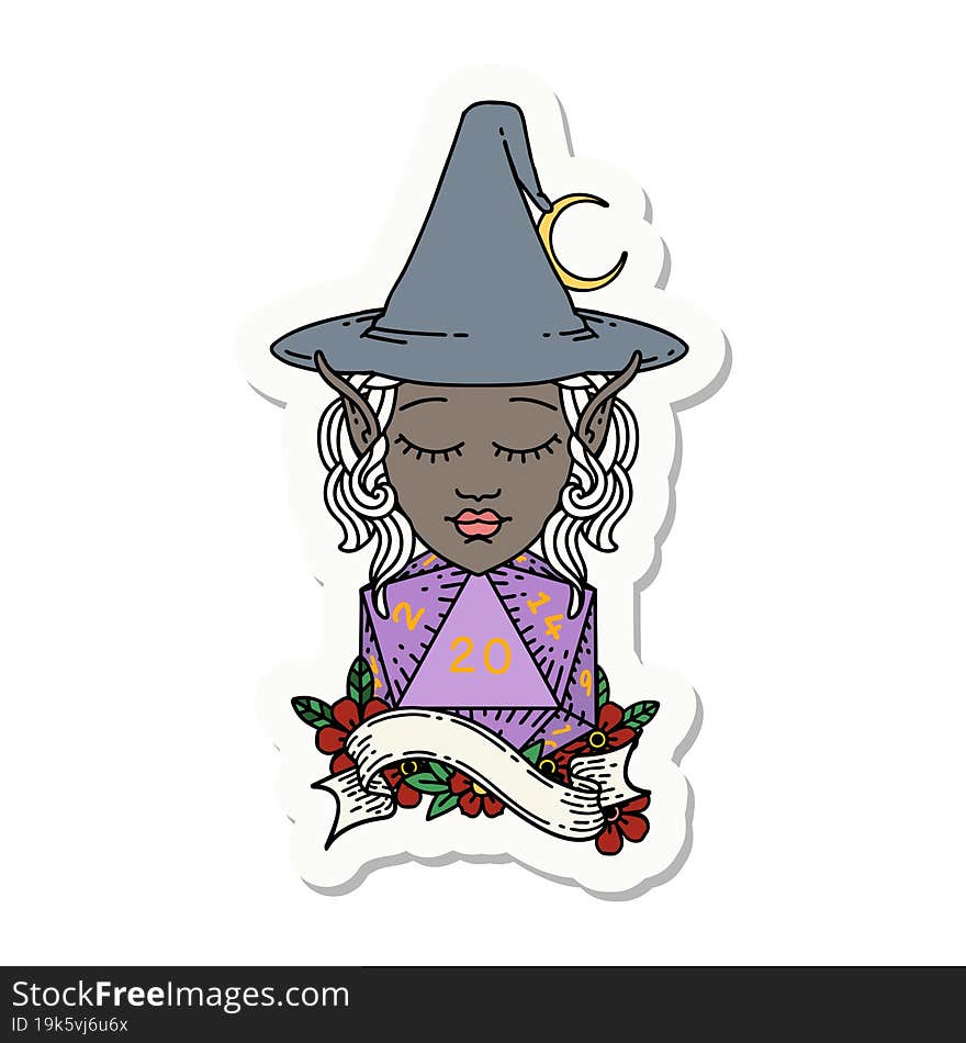 Elf Mage Character With Natural Twenty Dice Roll Sticker