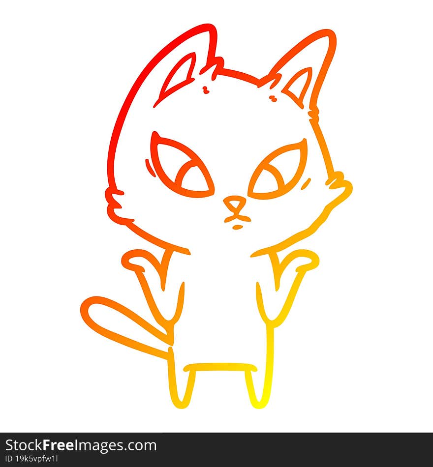 warm gradient line drawing confused cartoon cat shrugging shoulders