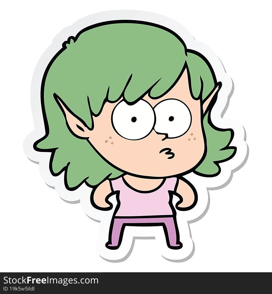 Sticker Of A Cartoon Elf Girl Staring