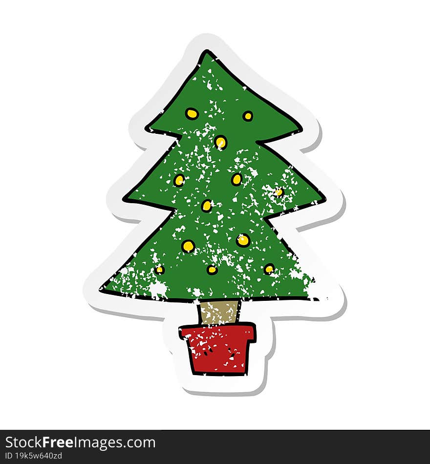 distressed sticker of a cartoon christmas tree