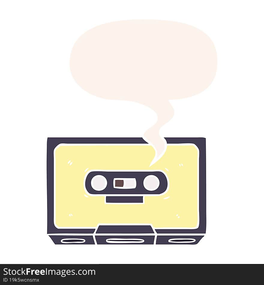 cartoon old cassette tape and speech bubble in retro style