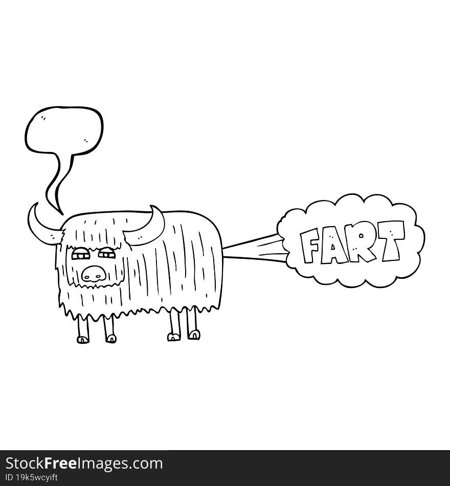 freehand drawn speech bubble cartoon hairy cow farting