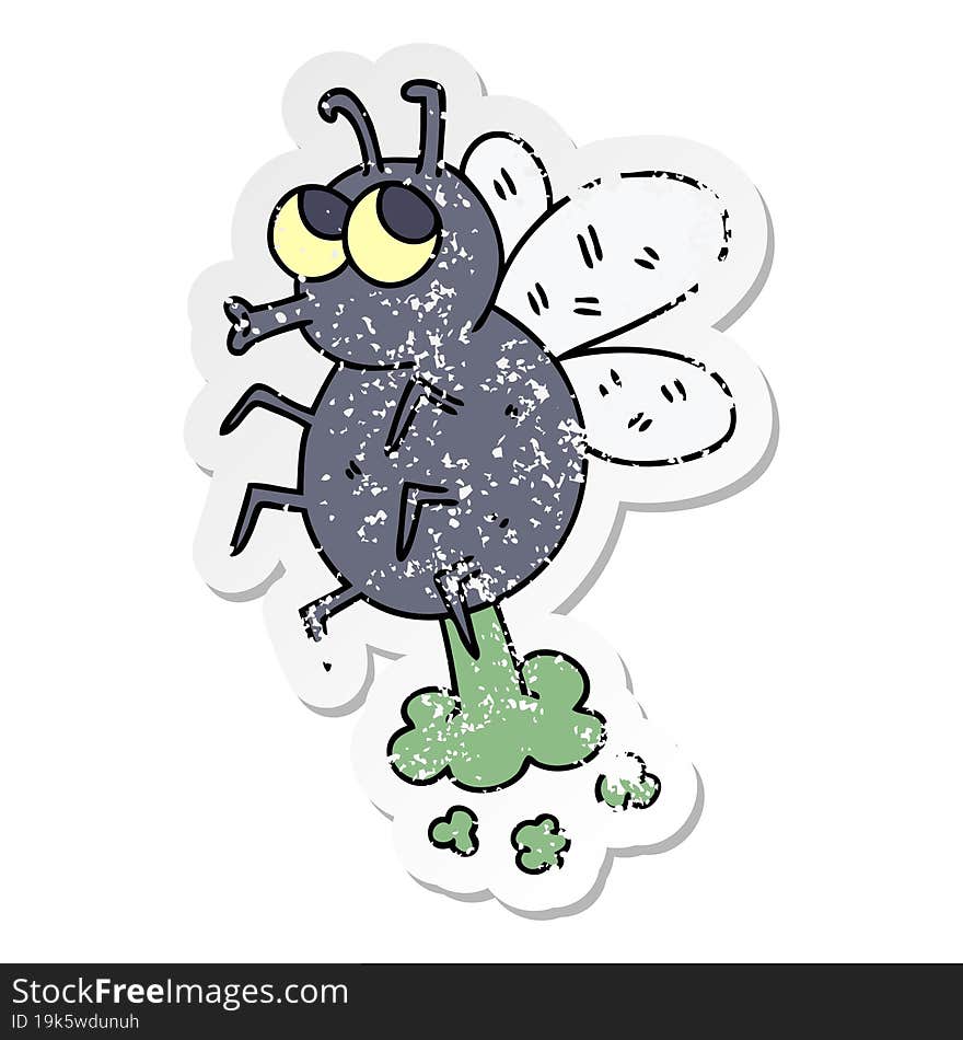 distressed sticker of a quirky hand drawn cartoon fly