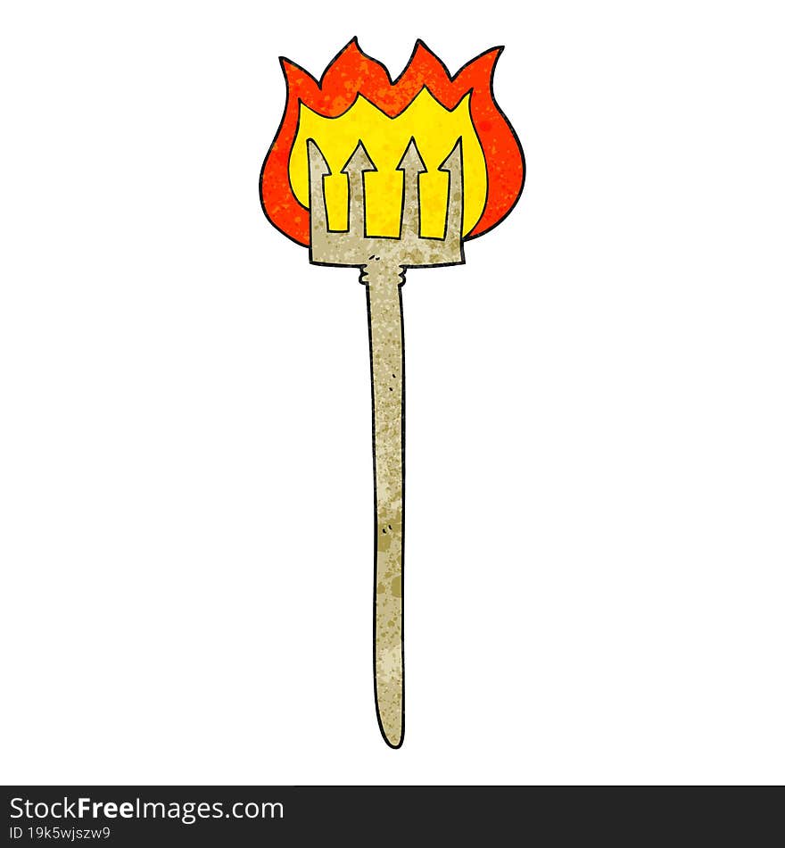 textured cartoon flaming devil fork