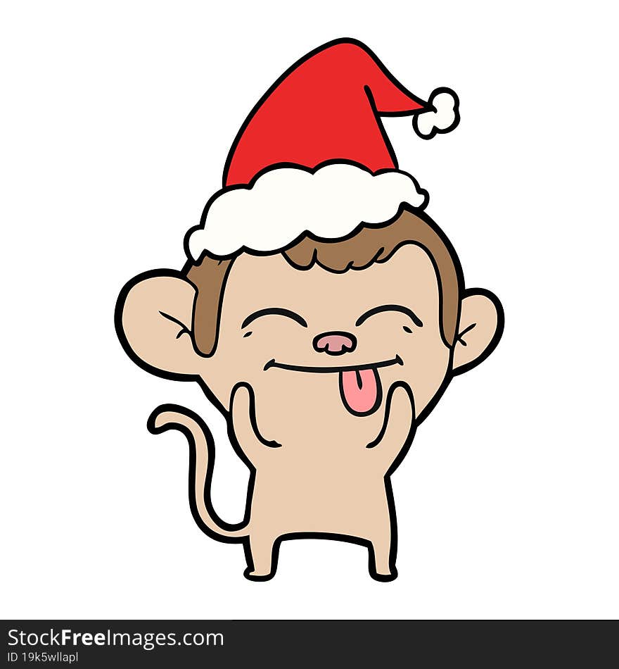 funny line drawing of a monkey wearing santa hat