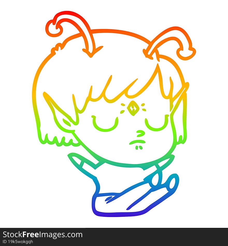 rainbow gradient line drawing cartoon alien girl