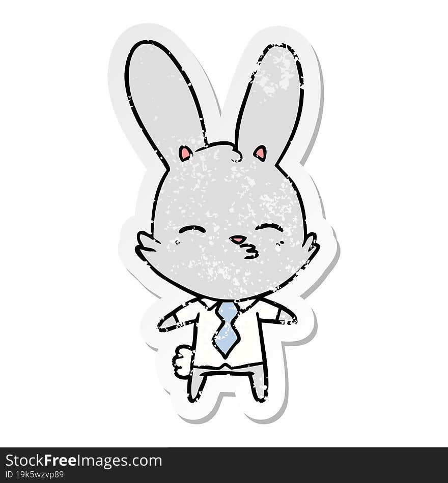 distressed sticker of a curious bunny cartoon