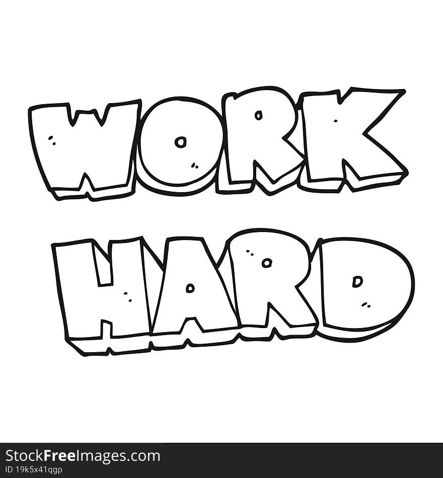 freehand drawn black and white cartoon work hard symbol