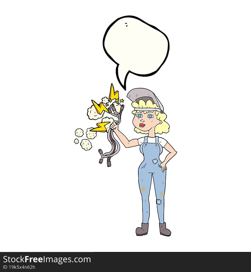 speech bubble cartoon electrician woman