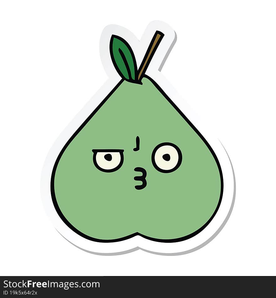 Sticker Of A Cute Cartoon Green Pear