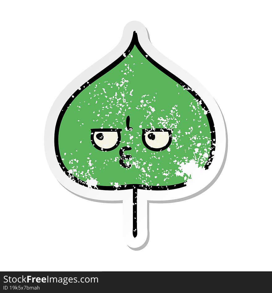 Distressed Sticker Of A Cute Cartoon Expressional Leaf