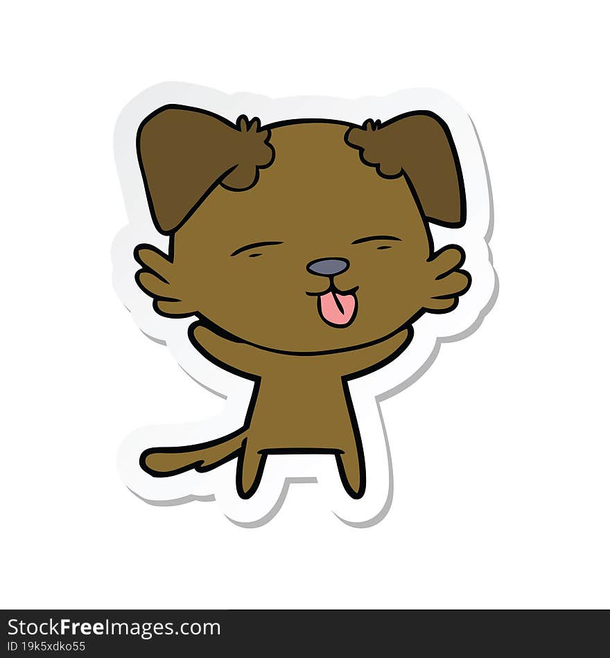 sticker of a cartoon dog sticking out tongue