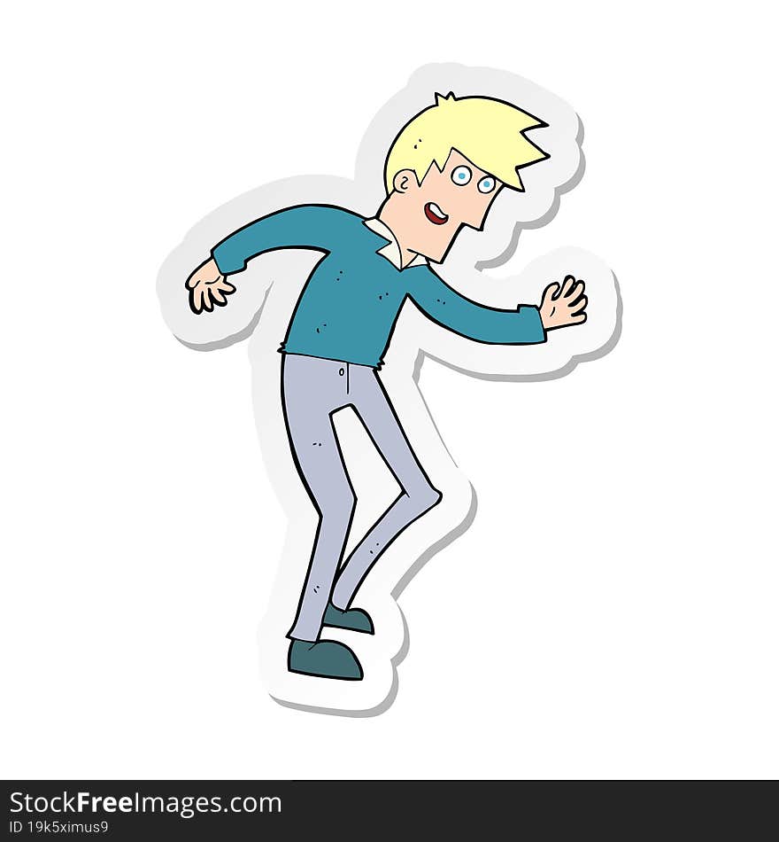 sticker of a cartoon happy man dancing