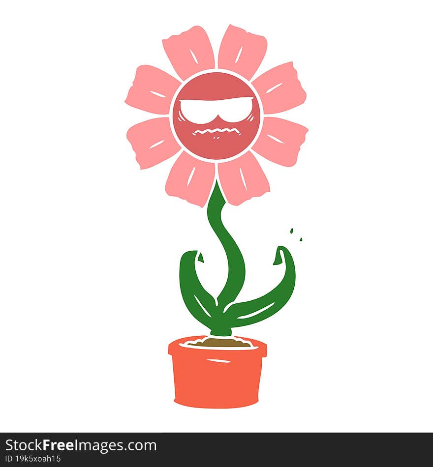 angry flat color style cartoon flower