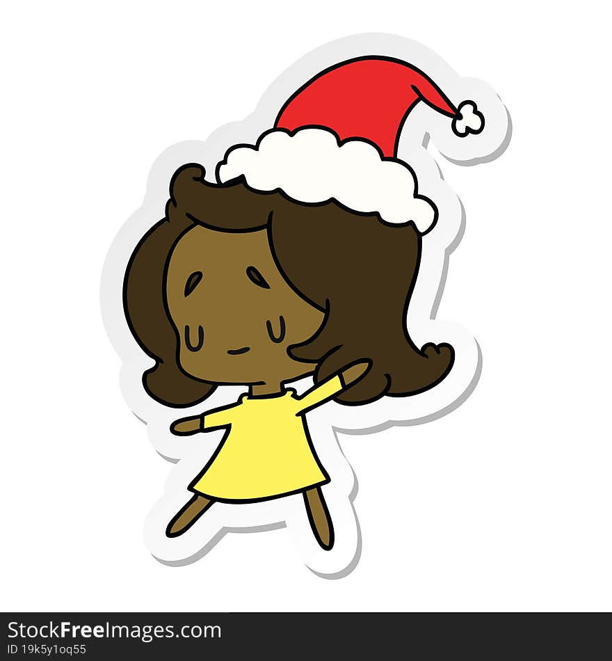 hand drawn christmas sticker cartoon of kawaii girl