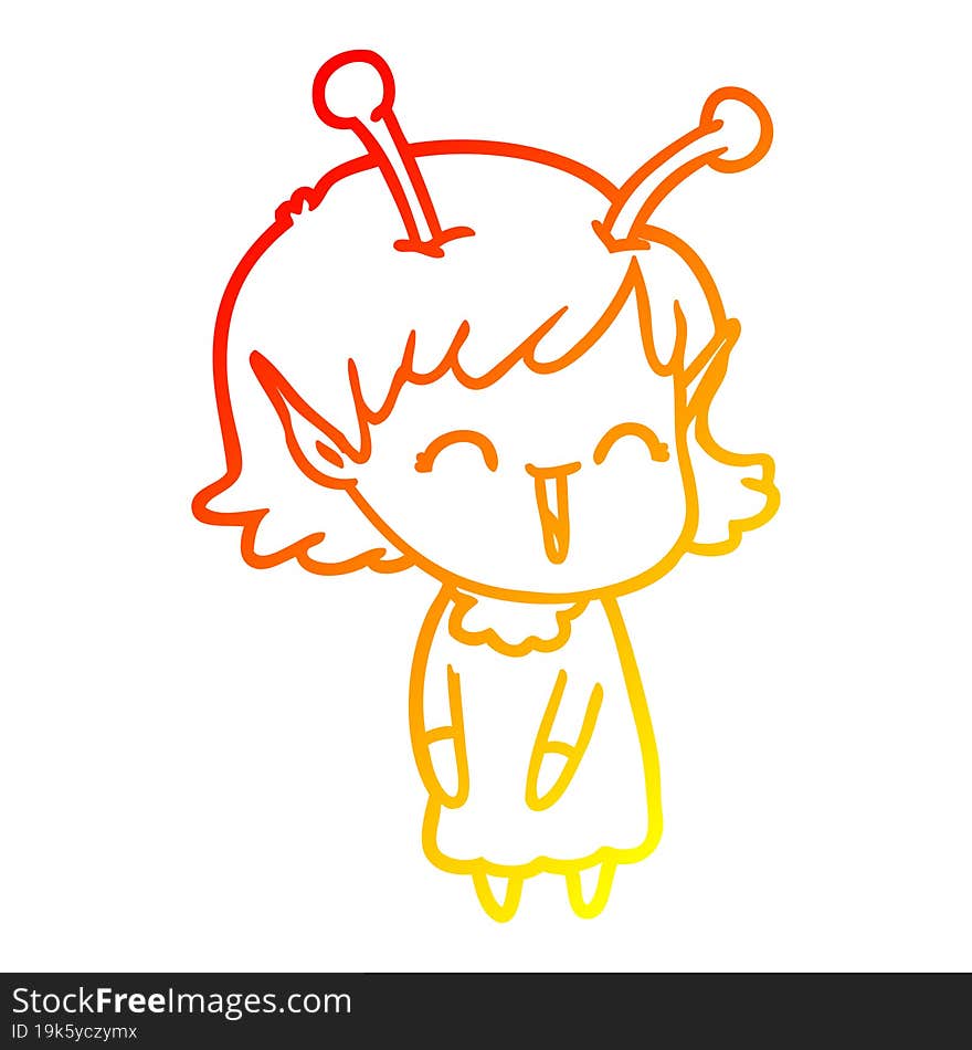 warm gradient line drawing cartoon alien girl laughing