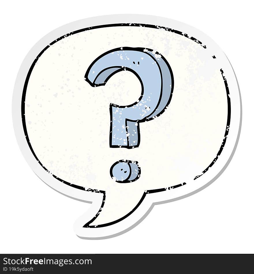 cartoon question mark and speech bubble distressed sticker