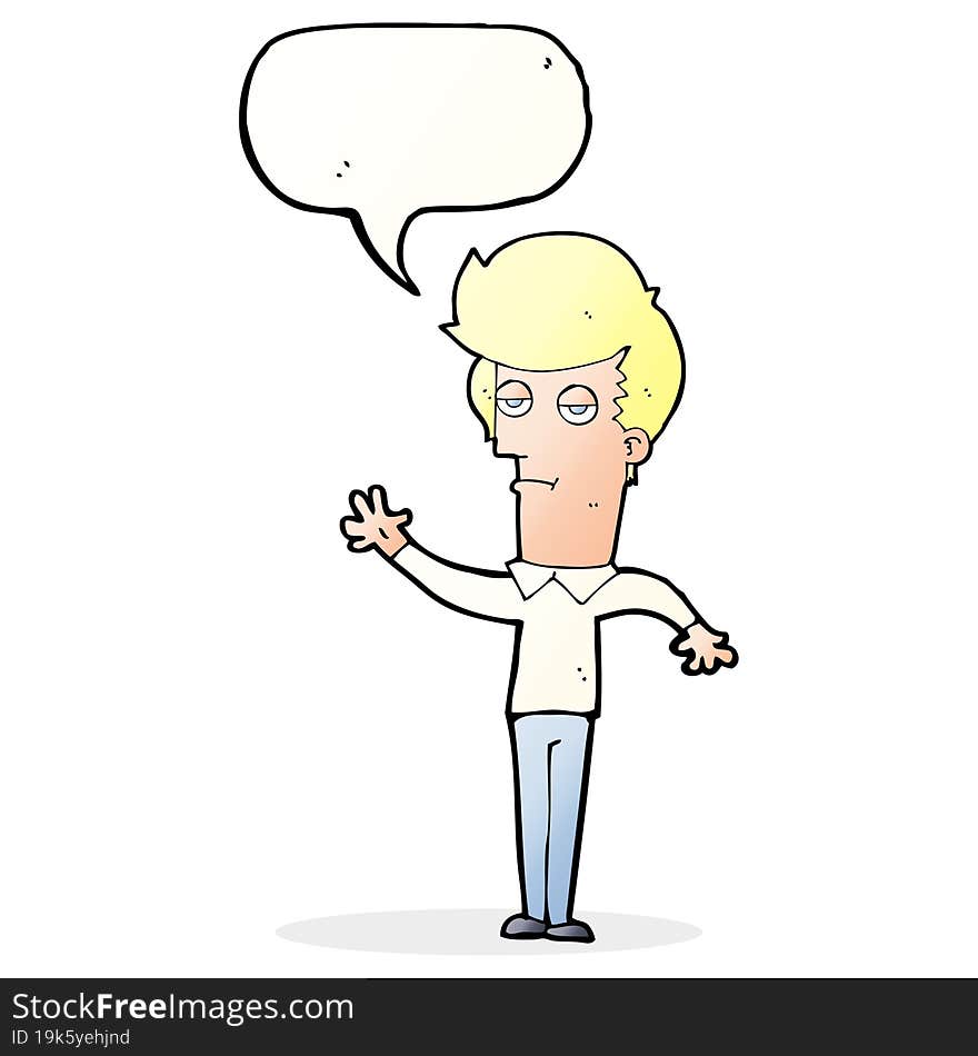 Cartoon Bored Man Waving With Speech Bubble