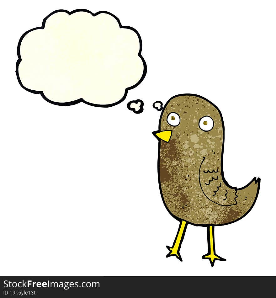 funny cartoon bird with thought bubble