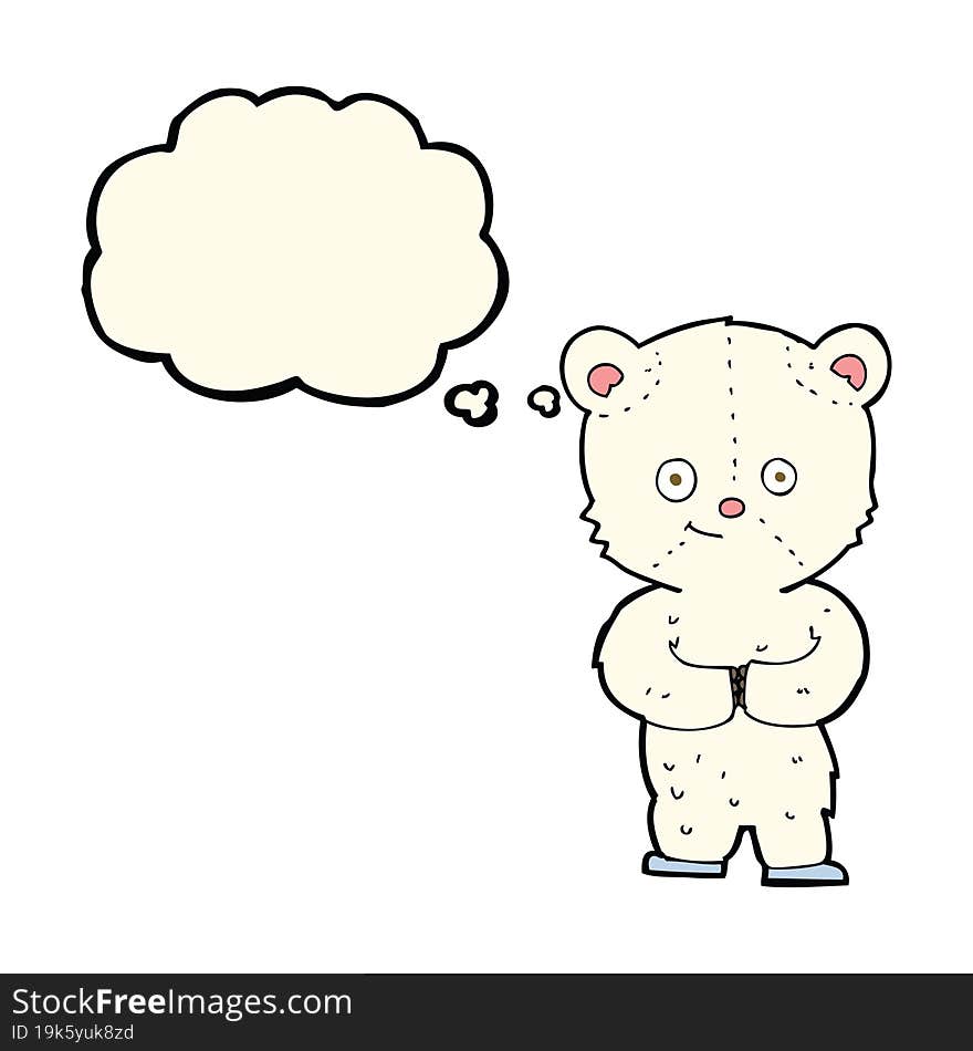 cartoon teddy polar bear cub with thought bubble