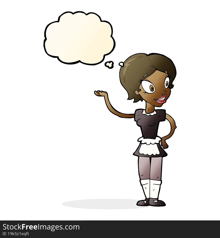 Cartoon Woman In Maid Costume With Thought Bubble