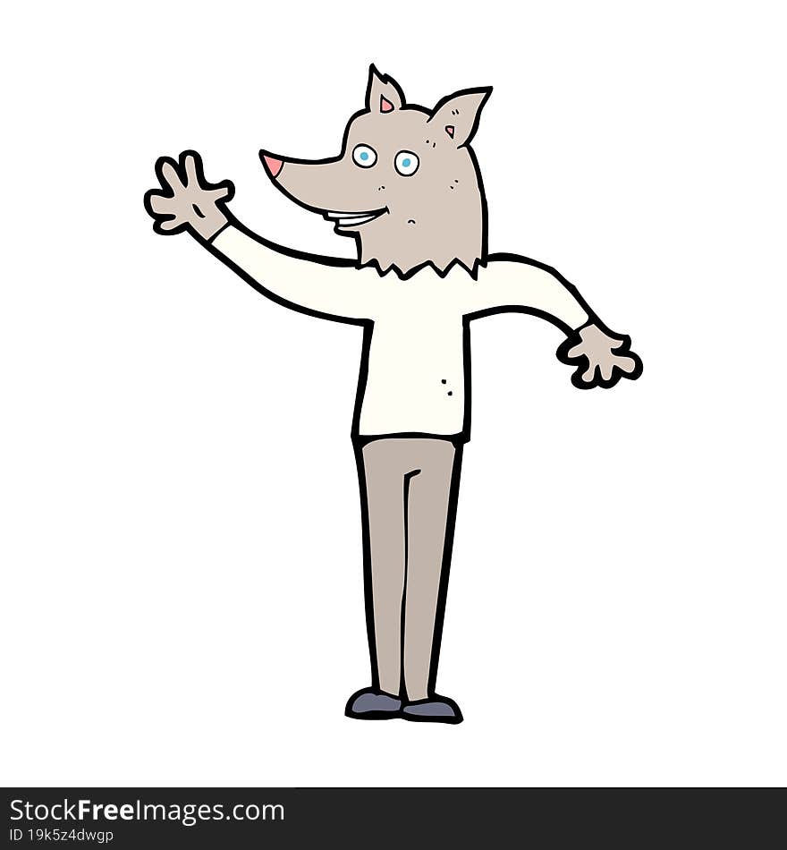 cartoon waving wolf man