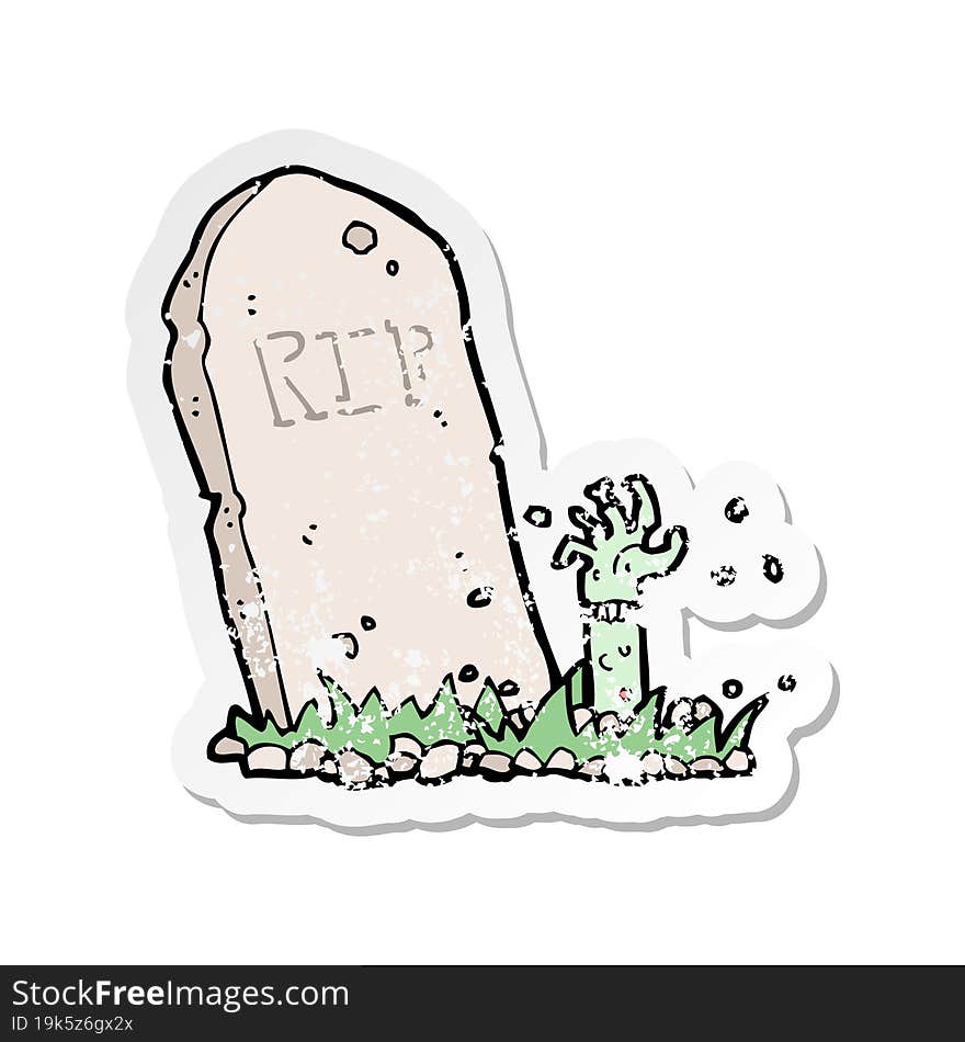 Retro Distressed Sticker Of A Cartoon Zombie Rising From Grave