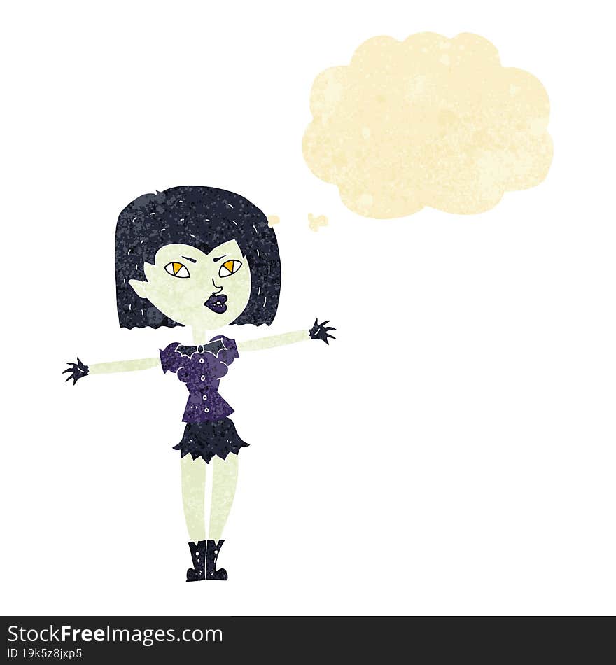 cartoon vampire girl with thought bubble