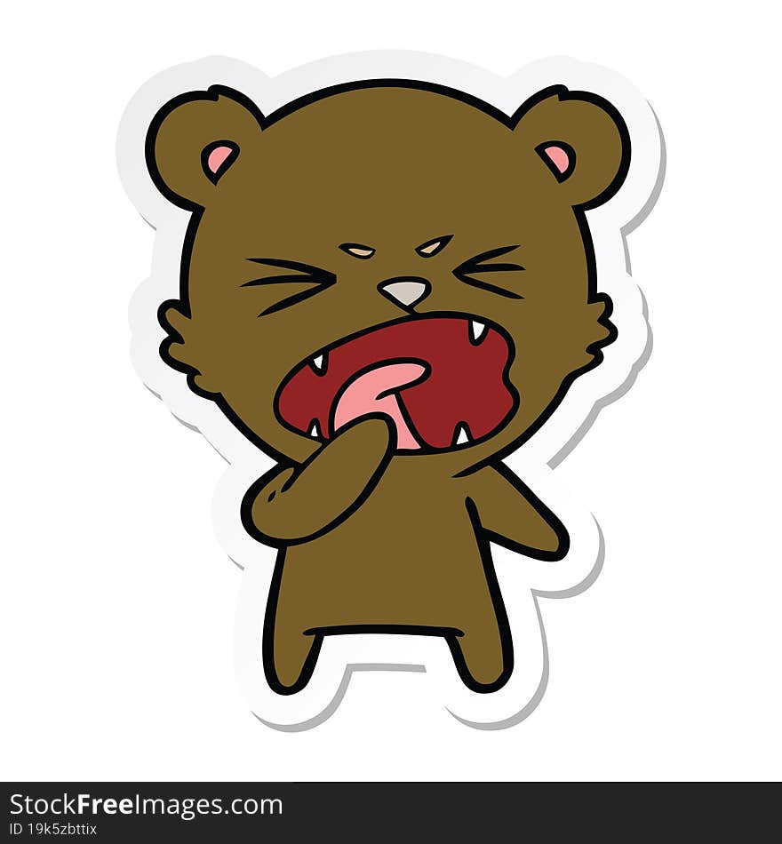 sticker of a angry cartoon bear shouting