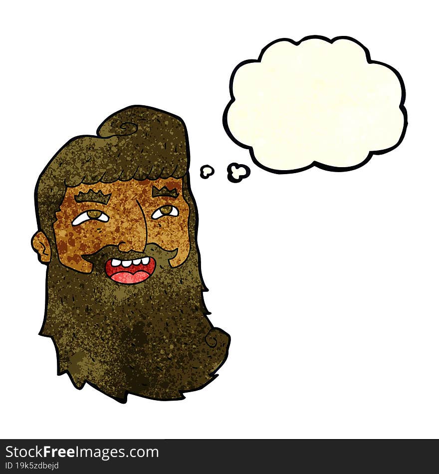 cartoon laughing bearded man with thought bubble