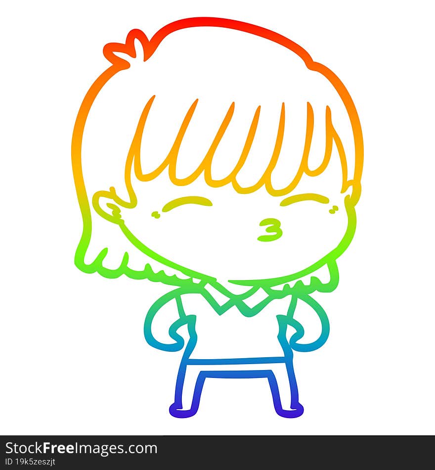 rainbow gradient line drawing of a cartoon woman