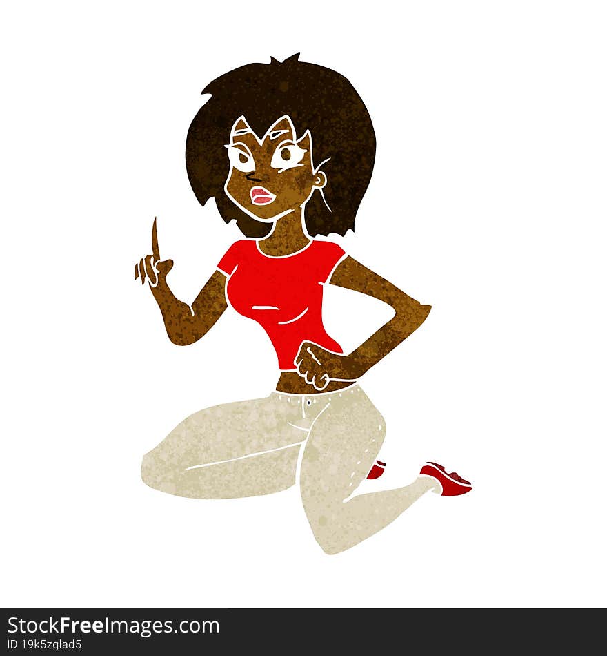 cartoon sitting woman with idea