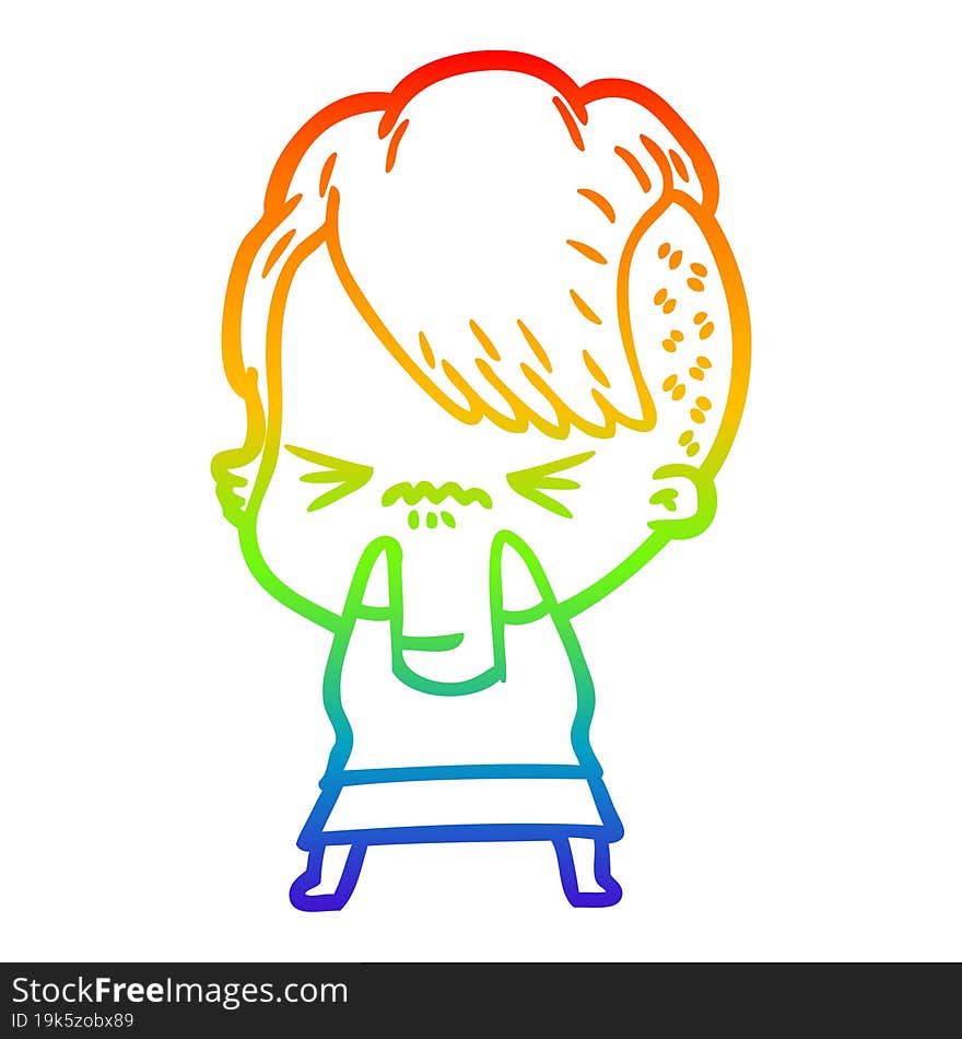 rainbow gradient line drawing cartoon annoyed hipster girl