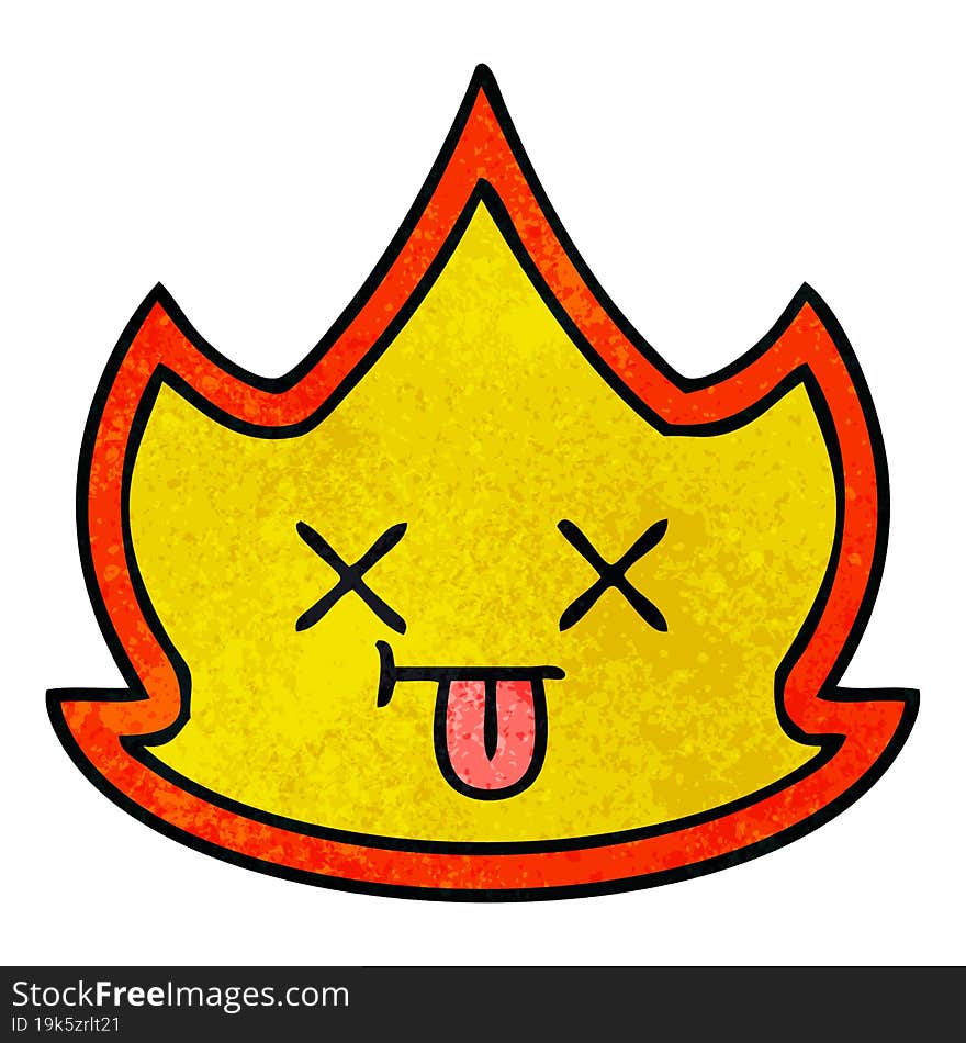 retro grunge texture cartoon of a fire