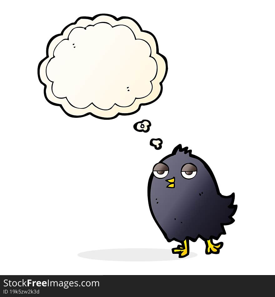 funny cartoon bird with thought bubble