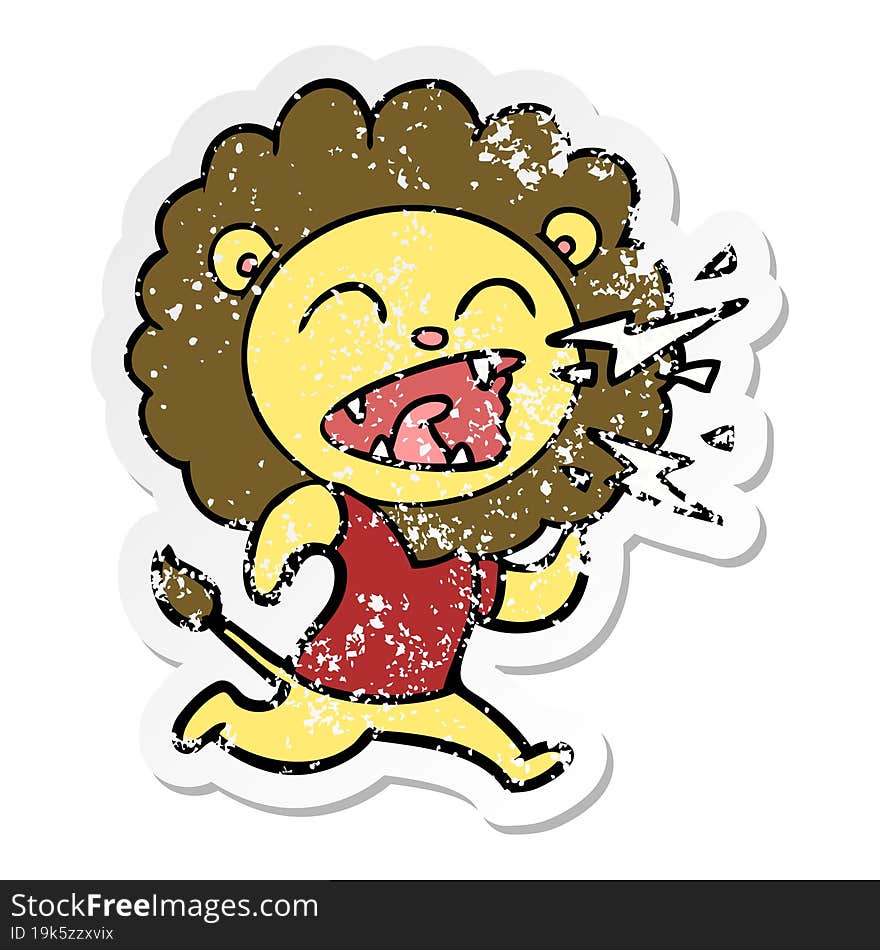 Distressed Sticker Of A Cartoon Roaring Lion