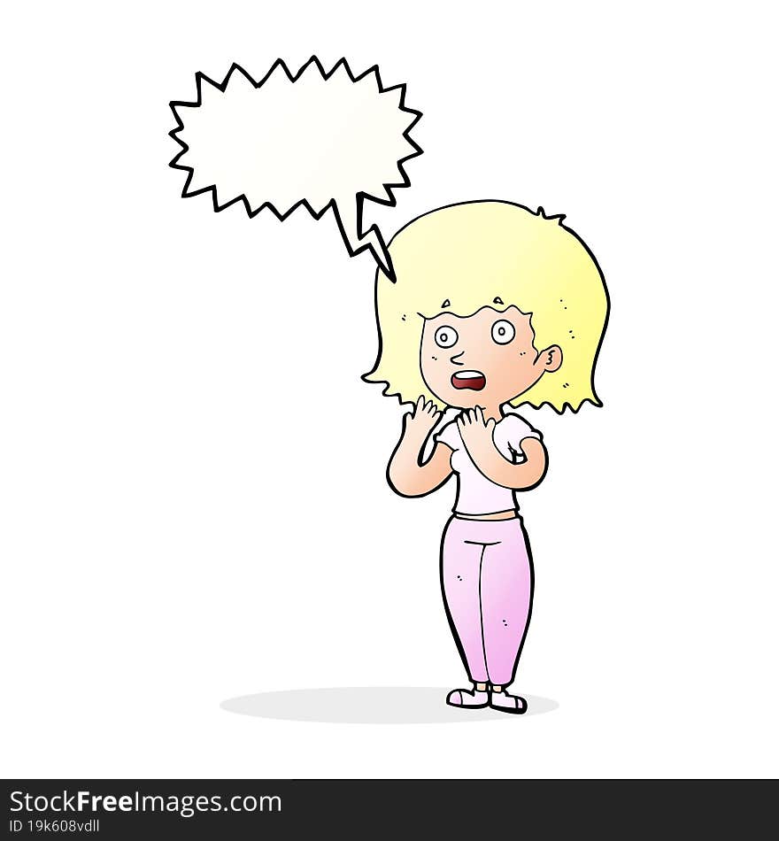 cartoon shocked woman with speech bubble