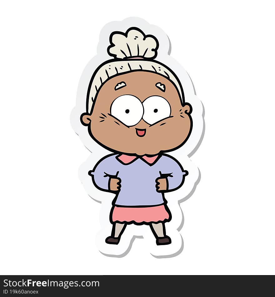 sticker of a cartoon happy old woman