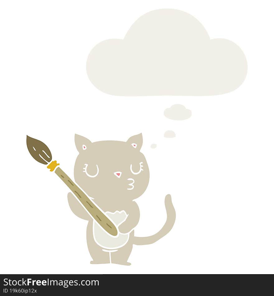 cute cartoon cat with thought bubble in retro style