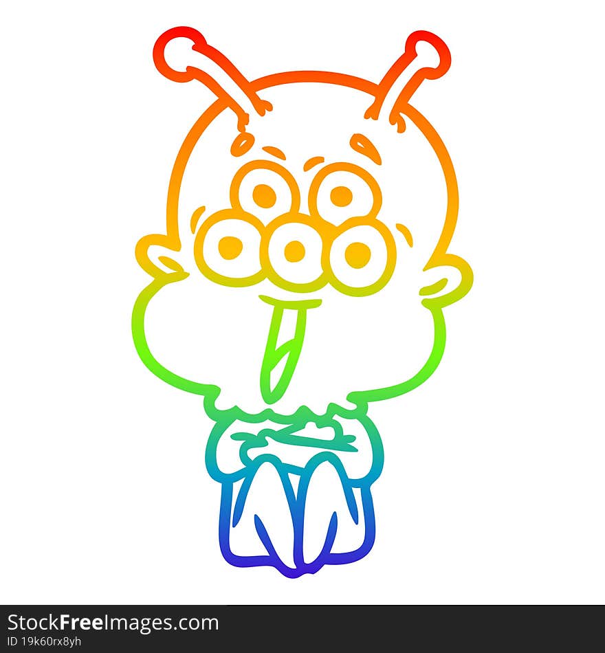 rainbow gradient line drawing happy cartoon alien