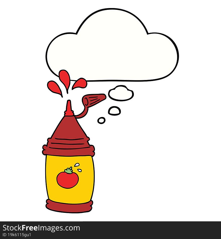 cartoon ketchup bottle and thought bubble