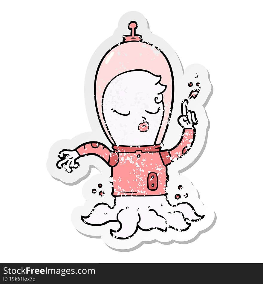 distressed sticker of a cute cartoon alien