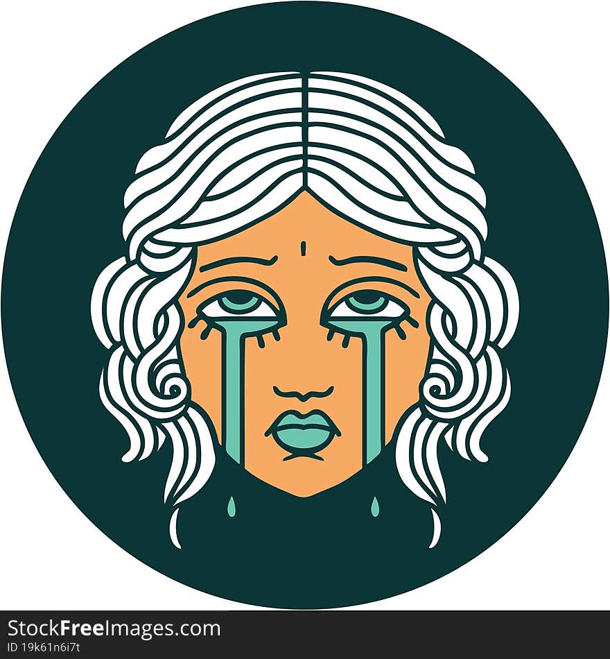 tattoo style icon of female face crying