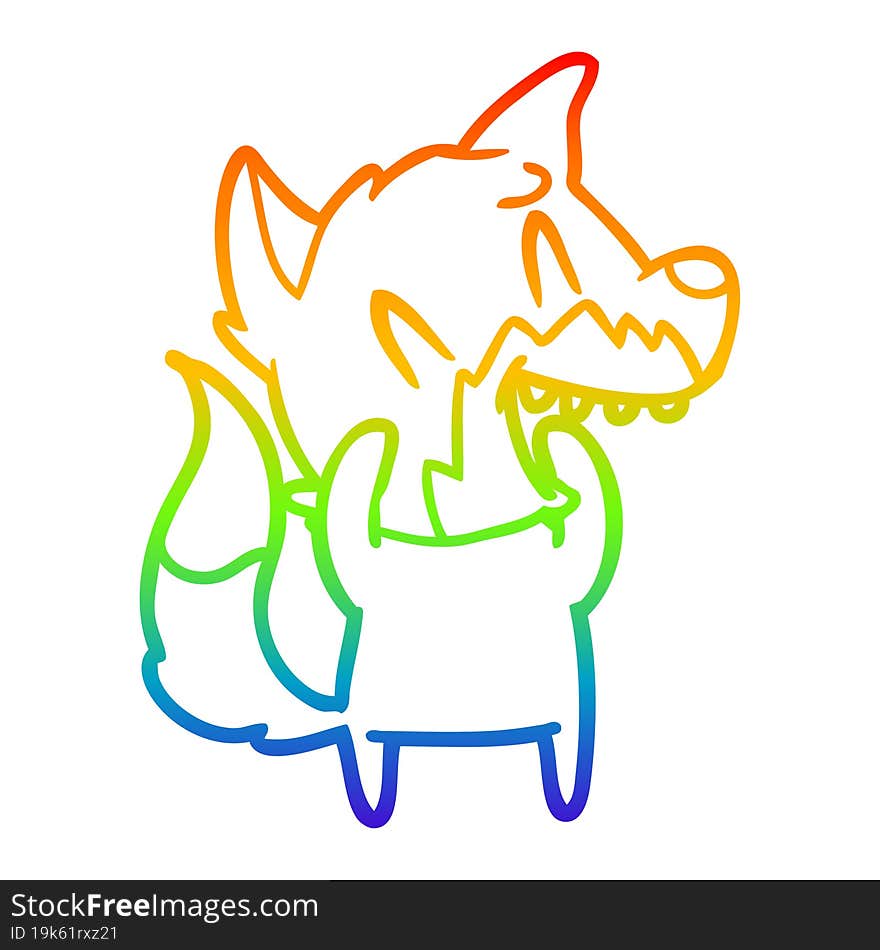 rainbow gradient line drawing of a laughing fox cartoon