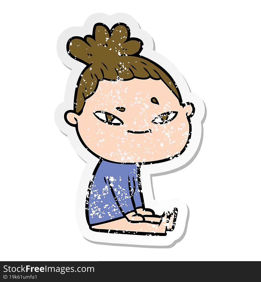 distressed sticker of a cartoon woman