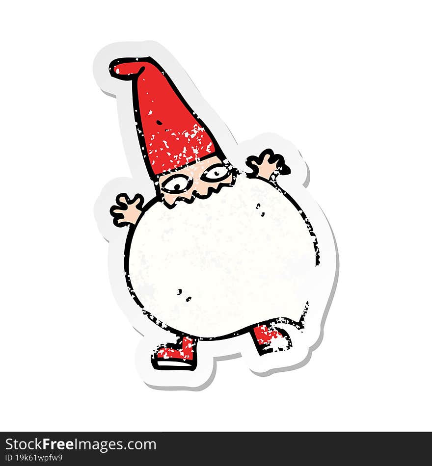 Retro Distressed Sticker Of A Cartoon Tiny Santa