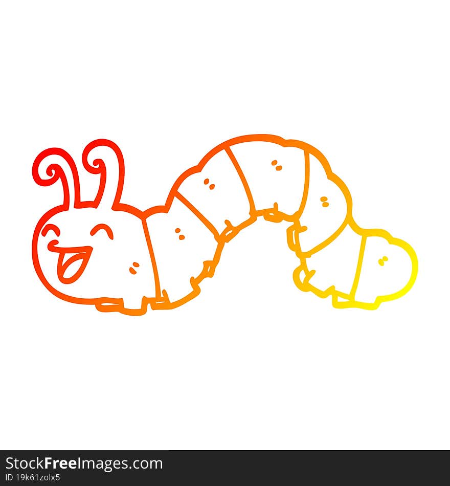 warm gradient line drawing of a cartoon laughing caterpillar